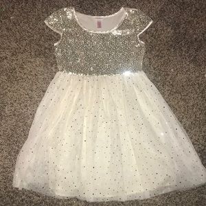 white dress w/silver sequins